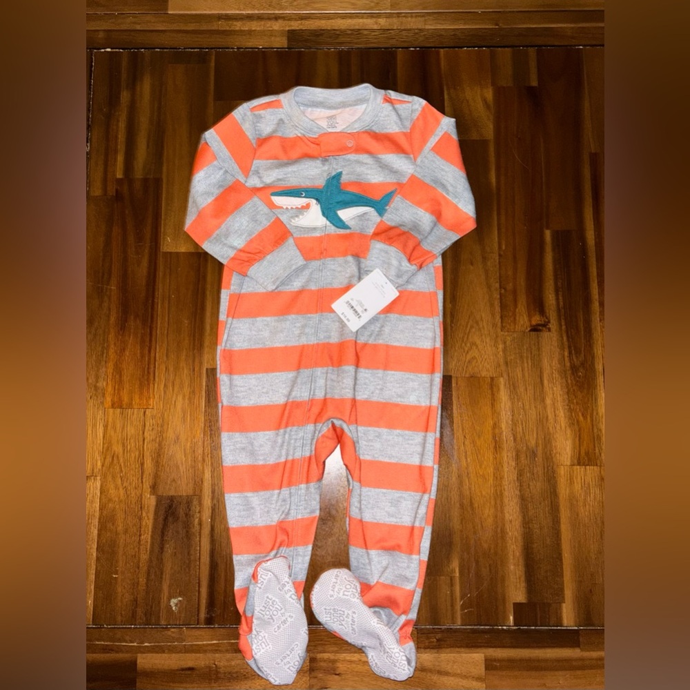 New just one you by carters Orange and Gray Striped Shark pajama size 18 months